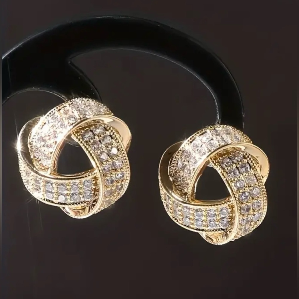 Gold and Rhinestone Loop Stud Earrings